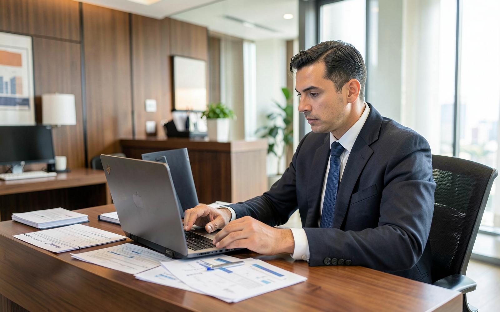 A hotel manager working through the numbers in the office